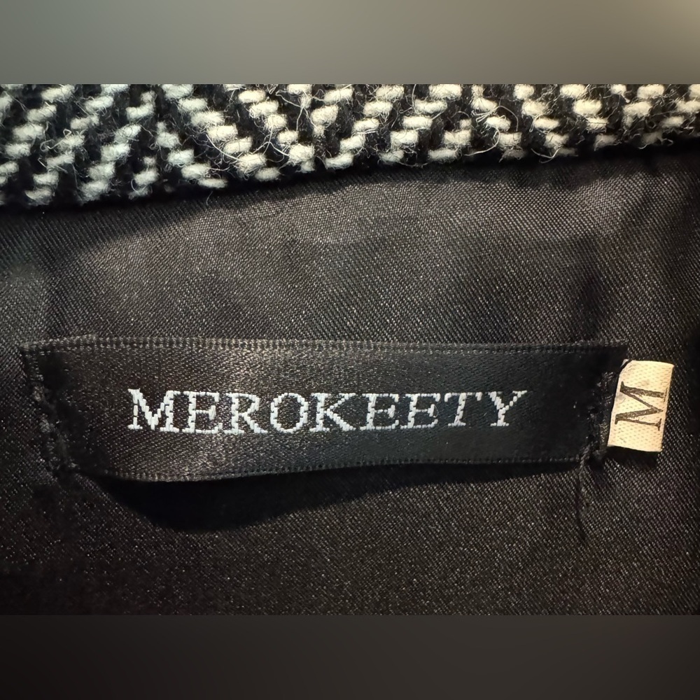 Women's Meerokeety Black White Herringbone Vest Zip Up With Pockets Size Medium - Picture 4 of 8